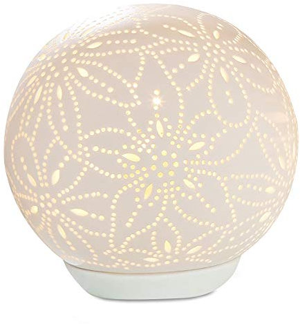 GILDE kleine Lampen Tischlampe Dekolampe - aus Porzellan mit Blüten Deko - 25 Watt E 14 - Höhe 13,5 cm