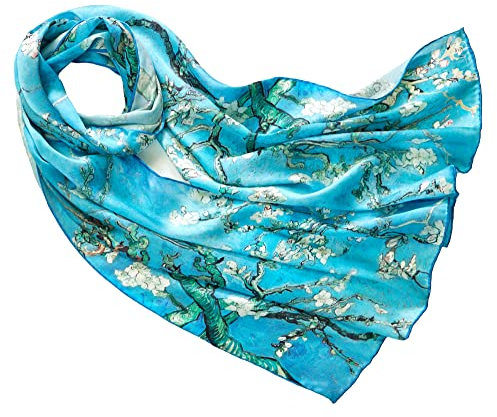 Prettystern Damen Seidenschal 160 cm Malerei Kunstdrucke Art Painting 100% Seide silk Van Gogh - Blühende Mandelbaumzweige P905