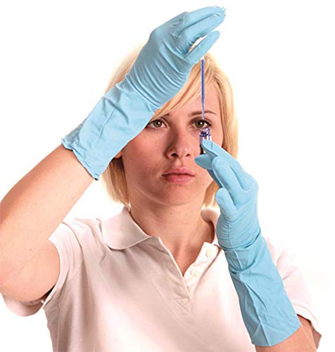 Chemikalienbeständiger-Handschuh, SUPER HIGH RISK, Nitril, Länge 30cm, Blau, Größe M, 50 Stück