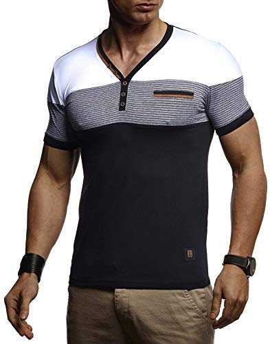 Leif Nelson T-shirt d'été pour homme - Col en V - Coupe ajustée - En coton - T-shirt basique - Col en V - Manches courtes - Blanc - Pour garçon - LN4885, Noir , XXL