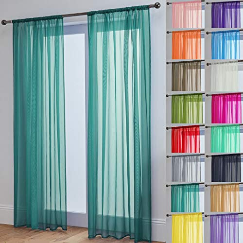 John Aird Lucy Voile Curtains - Rod Pocket Slot Top - Pair Net Curtains - 2 Panels (Teal, W 58 x L 72)