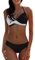 CheChury Damen Bademode Push Up Bikini Set Zweiteilige Badeanzug Strandkleidung Crossover Neckholder Triangel Oberteil Bikinihose Sexy Halter,Schwarz,XL