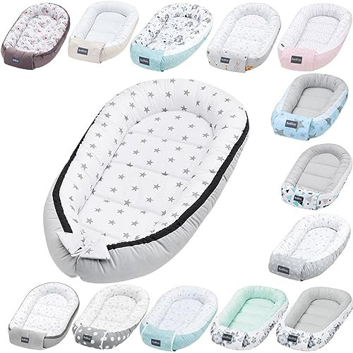 Premium Babynestchen Neugeborene - Nestchen Baby 90x60x12cm - 100% Baumwolle - Baby Nest, Baby Nestchen Junge, Baby Nestchen Mädchen, Baby Zubehör - Moon Beery