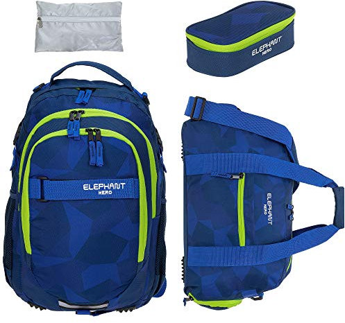 4 Teile Set Rucksack Jungen Schulrucksack Elephant Signature 12770 Cyber Camo Blau rsmr (Cyber Camo NEON)