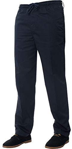 EHD Mens Elasticated Waist Smart Rugby Trousers Super Soft Comfortable Workwear Bottoms Straight Leg Casual Formal Golf Pants (34W / 31L, Navy)