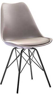 SAM Schalenstuhl Lerche, Kunststoffschale in Taupe, integriertes Kunstleder-Sitzkissen, Schwarze Metallfüße, Esszimmerstuhl im skandinavischen Stil