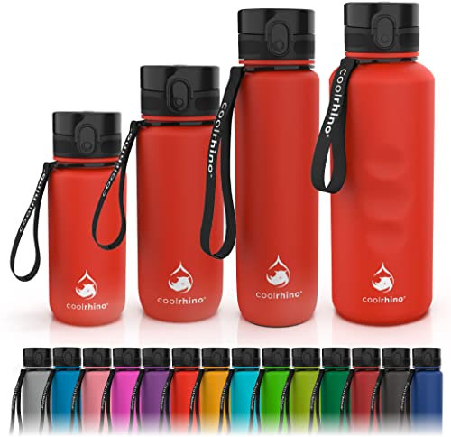coolrhino Trinkflasche 350ml für Kinder, Sport, Schule, Fitness & Outdoor - Wasserflasche auslaufsicher und Bpa frei - Flasche für Kohlensäure geeignet (Rhino red, 350ml)