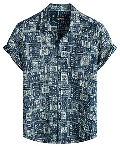 VATPAVE Mens Hawaiian Shirts Casual Summer Short Sleeve Button Down Shirts | Beach, Floral, Front Pocket, Cotton, Tropical, Vacation, Vintage, Printed, Cruise, Collared, Aloha, Party, Reverse Fabric