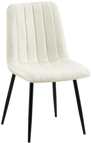 CLP Chaise De Salle A Manger Dijon en Tissu Ou Velours I Chaise avec Surface D'assise Matelassée Pieds en Metal I Charge Max.150 Kg, Couleur:crème, Matériel:Tissu