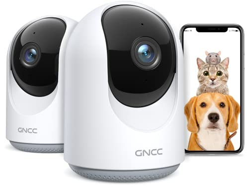 GNCC Pet Camera, Dog Camera, Indoor Camera 1080P, Motion/Sound Detection, 2-Way Audio, APP Control, 360° Pan (Manual Up&Down), SD&Cloud Storage, Works with Alexa, P1-2Pack
