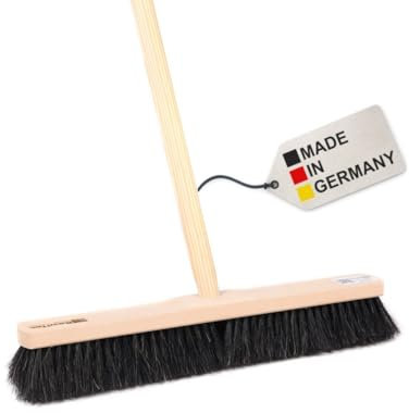 BawiTec Roßhaarbesen, weiche Naturhaar-Rosshaar-Borsten, Besen Breite 60cm, mit Stielloch und Stiel 140cm Lang, Saalbesen Kehrbesen für empfindliche Böden, für Innen, Innenbereich (Größe 60/140cm)