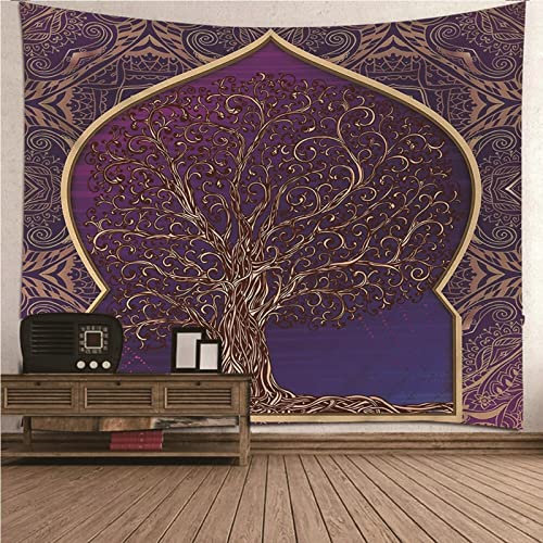 Aotiwe Wandbehang Tapisserie, Vintage Wanddeko Wohnzimmer Retro Bäume Muster aus Polyester Violett 200X200Cm