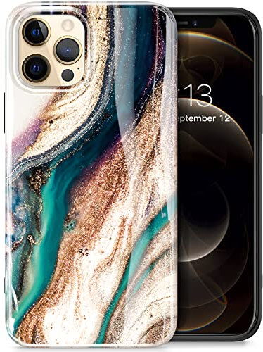 GVIEWIN Kompatibel mit iPhone 12 Hülle/iPhone 12 Pro Hülle 6,1”2020, Ultra dünn glänzend weich TPU Marmor Stoßfest Handyhülle Cover Schutzhülle,Treibsand/Braun