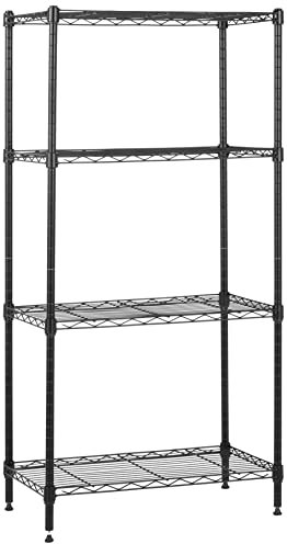 Amazon Basics Unidad de almacenamiento estrecha de 4 baldas con estantes ajustables en altura y pies niveladores, peso máximo de 363 kg, Negro, 34 x 58.9 x 121.9 cm (D x W x H)