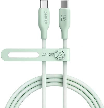 Anker 543 USB C to USB C Cable (240W 6ft), USB 2.0 Bio-Based Charging Cable for MacBook Pro 2020, iPad Pro 2020, iPad Air 4, Samsung Galaxy S21, and More (Natural Green)