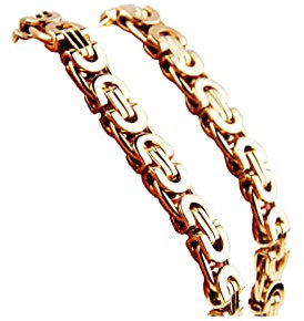 KnBoB Schmuck Kette Gold 55 cm, Byzantinische Kette 8MM Edelstahl Herren Königskette Halskette