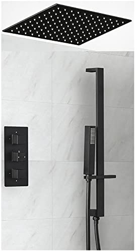 MILANO Mixer Valve 400mm Recessed Shower Head Handset Riser Rail Black