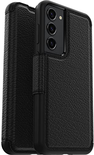 OtterBox Strada Hülle für Samsung Galaxy S23+, Schwarz | Stoßfest, sturzsicher, Premium Lederfolio mit zwei Kartenhaltern, 3x getestet nach Militärstandard