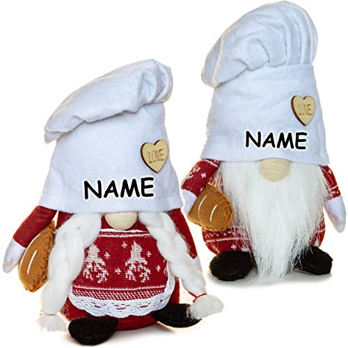 alles-meine.de GmbH lustiger Wichtel/Zwerg 21 cm groß Bäcker/Koch mit Brot - inkl. Name - für Sommer & Winter - Weihnachten - Plüschtier/Kantenhocker/Türstopper - Ko..