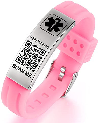 Theluckytag Medizinisches Armband mit QR-Code-Notfall-ID, aus Silikon, wasserdicht, passt bis 22,9 cm Handgelenk, Notfallinfo, mehr Platz, für Sport, Jungen/Mädchen/Damen/Herren, 9'', Kunststoff, Kein