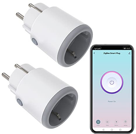 ZigBee Alexa Steckdose, 16A Smart Steckdose mit Strommessung, 3680W Smarte Steckdose mit Fernbedienung/Sprachsteuerung, Smart Plug Programmierbare mit Timerfunktion Kompatibel Alexa Google Home 2 Pack