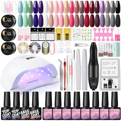 COSCELIA Professionelles Nagelset, semi-permanent, 20 Farben, Gel-Nagellack, 8 ml, mit Lampe 80 W, elektrisch, Nagelset mit Top und Basecoat für Nail Art, Geschenk