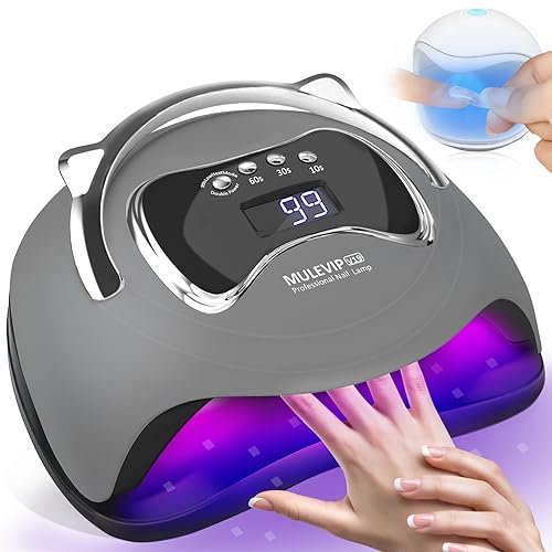 MULEVIP Lampe UV Ongles Gel 180W Lampe UV Lampe LED Ongle,Lampe UV LED Machine UV Led pour Ongles 4 Minuteries 10s/30s/60s/99s, avec Mini Lampe UV Ongles Gel,Base Amovible, pour Toutes Les Gels