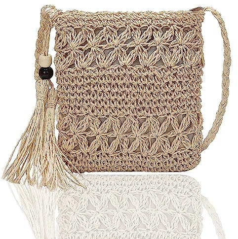 ACTOYS Crossbody Strandtasche, Stroh Tasche, Gewebte Strandtasche, Umhängetasche Stroh Damen, Schulter Beutel, Neue Retro Art Riemen-Beutel, Reine Handgemachte Spinnende Schultertasche