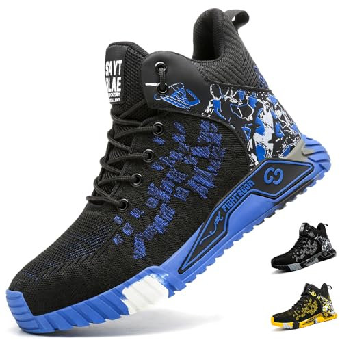 COOU Sicherheitsschuhe Hoch Herren Arbeitsschuhe Stahlkappe Sportlich Sicherheitsstiefel Rutschfest 1011/Blau 42