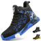 COOU Sicherheitsschuhe Hoch Herren Arbeitsschuhe Stahlkappe Sportlich Sicherheitsstiefel Rutschfest 1011/Blau 42