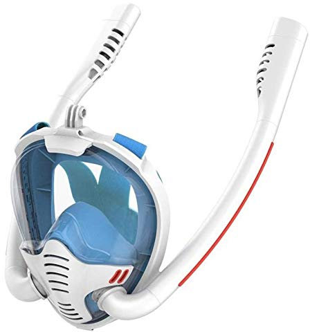 Maske Doppel-Atemschutzmaske Tauchmaske Unterwassermaske Vollgesichts-Schnorchelmaske Schwimmschnorchel-Tauchausrüstung für Erwachsene und Kinder (Blau L) Feito NA China