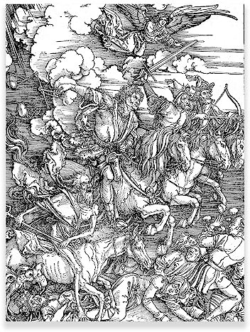 Kunstposter Die vier Reiter der Apokalypse, Albrecht Dürer, Gothic-Kunstposter, Geschichtsmalerei, Kunstdrucke für Zuhause, Büro, Dekoration, ungerahmt (30 x 40 cm)
