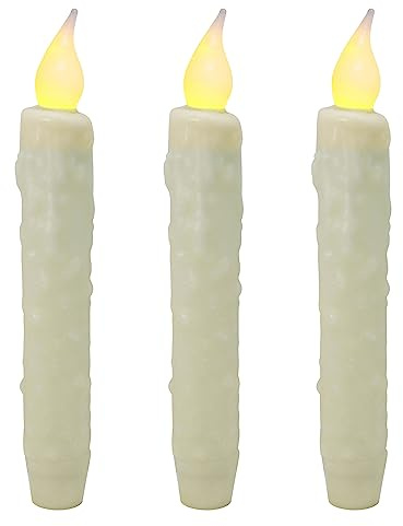 CVHOMEDECO. Real Wax Hand Dipped Battery Operated LED Timer Taper Candles Country Primitive Flameless Lights Décor, 6-3/4 Inch, Ivory, 3 PCS in a Package