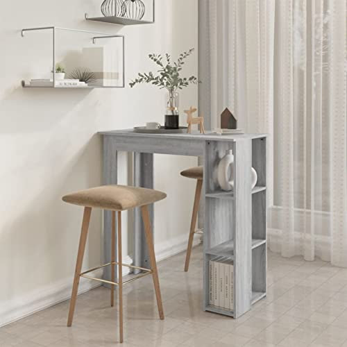 Homgoday Bartisch mit Regal Bistrotisch Stehtisch Esstisch Tresentisch Bartheke Moderne Platzsparende Theke für Küche & Esszimmer Grau Sonoma 102x50x103,5 cm Holzwerkstoff