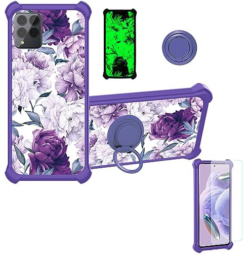 Handyhülle für Telekom T-Mobile T Phone Pro Gehäuse Kompatibel mit Telekom T Phone Pro Telefonhülle Cover [mit gehärtetem Glas-Bildschirmschutz][Ringhalterung][Leuchteffekt] YGZ-ZSH