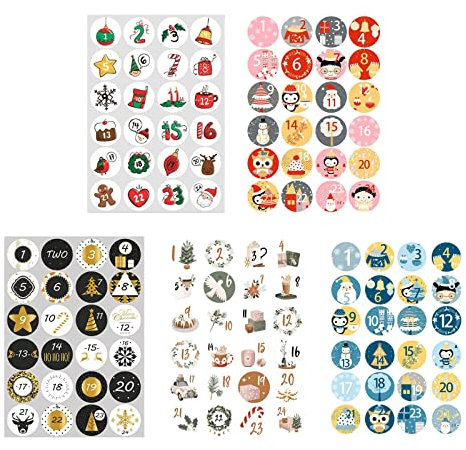 Adventskalender Zahlen Aufkleber, 1–24 niedliche Weihnachtskalenderaufkleber, Adventskalender-Set, Zahlenaufkleber, für DIY-Geschenke, Basteln, Weihnachtsdekorationen