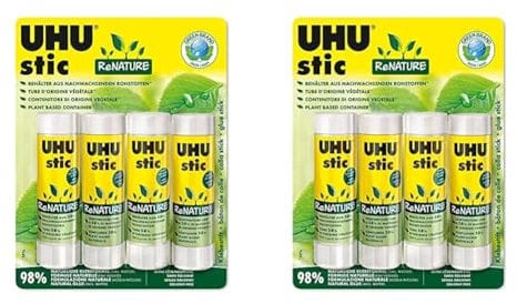 UHU Stic ReNATURE - Bâtons de colle sans solvants, blanche, lot 4 stics de 40g (Lot de 2)