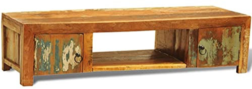 Meuble TV, Banc TV Support de Télévision Table TV Bas Armoire Basse Meuble TV avec 2 Portes Bois de récupération Vintage