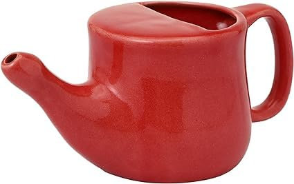 Ancient Impex Pot Neti en céramique anti-déversement avec 5 sachets de sel de Neti – Couleur rouge, capacité : 400 ml