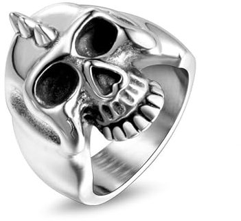 Edelstahl Ringe, Männer Ring aus Edelstahl Polierter Totenkopf Ring 22.8MM, Silber, Größe 57 (18.1)