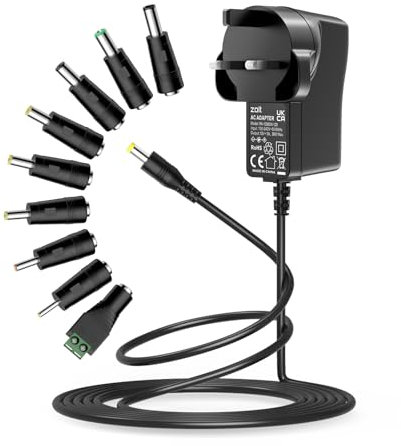 Zolt 12V 3A Power Supply Universal AC DC Adapter Transformer with 9 DC Connectors for 12V 1A 2A 3A Household Electronics, 36W Max.