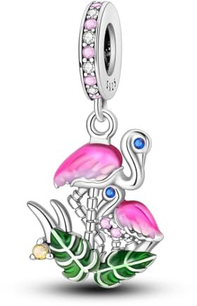 NARMO Charms für Armband 925 Sterling Silber Eltern Kind Flamingo Dangle Anhänger Charm