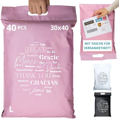 40 Versandtaschen MIT VERSANDSCHEIN - L 30x40cm - 100% UNDURCHSICHTIG/WIDERSTANDSFÄHIG - Versandtüten für Kleidung - Warensendung Umschlag für Kartons - Versandbeutel mit Griff - Versandtasche