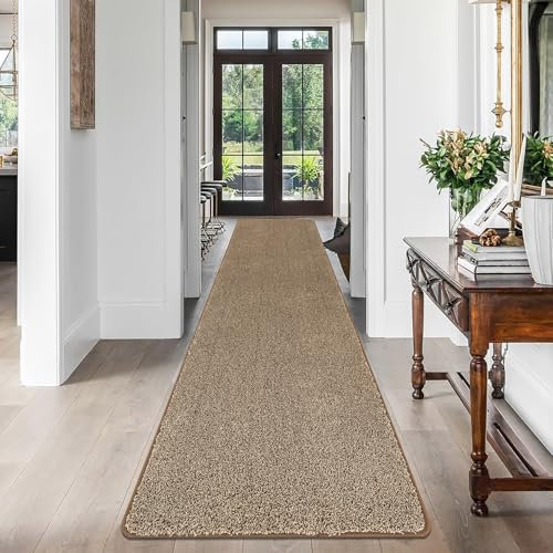 SHACOS Teppich Läufer Flur rutschfest 60x240 cm, Flurteppich Läufer Flurläufer Lang, Modern, Küchenteppich, Teppichläufer für Küche, Flur, Eingang, Wohnzimmer, Braun