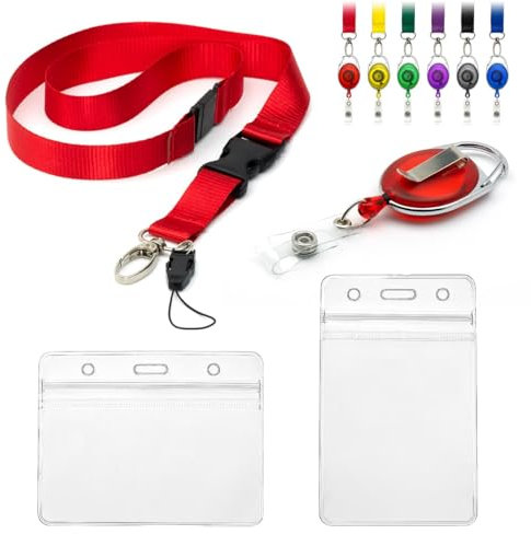 CKB LTD Lot de 4 cordons avec porte-cartes, comprenant 1 cordon de sécurité amovible, 1 clip rétractable Yo Yo, 2 badges d'identification transparents et étanches, pochettes d'identité en plastique d