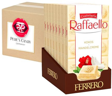 Pere's Candy Bundle für Ferrero Raffaello Kokos & Mandelcreme 8 x 90 g Tafelschokolade + Pere's Candy Notepad DIN A7-25 Blatt