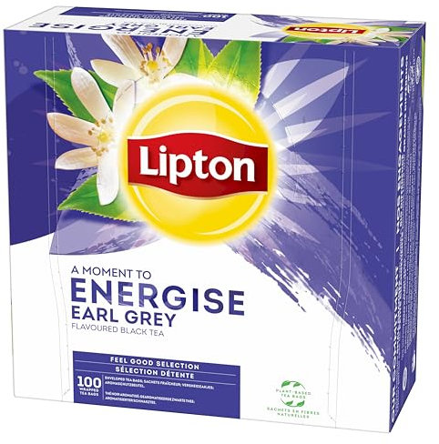 Lipton, Séléction Détente, Coffret Thé Noir, Goût Earl Grey, Thé Noir Aromatisé, Certifié Rainforest Alliance, 100 Sachets d'Origine Végétale