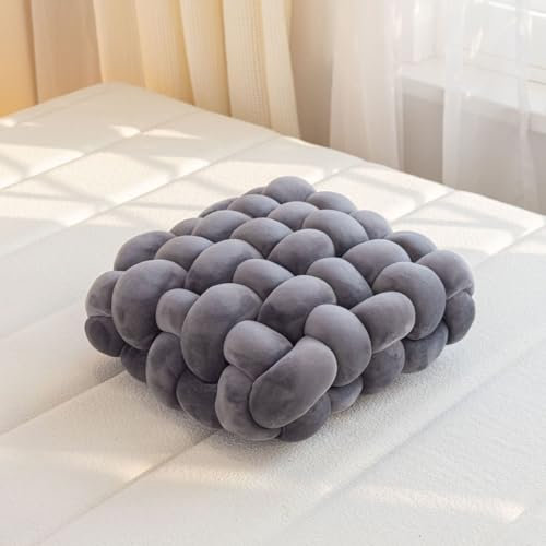 Viusneun Dekokissen Knotenkissen Kissen, Sofa Kopfkissen Knot Kissen, Handgemacht Zierkissen für Fensterbrett Boden Stuhl Wohnzimmer Schlafzimmer, 30 * 33 * 12cm (Dunkelgrau)