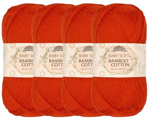 JubileeYarn Baby Soft Bamboo Cotton Yarn - 50g/Skein - Cherry Red - 4 Skeins