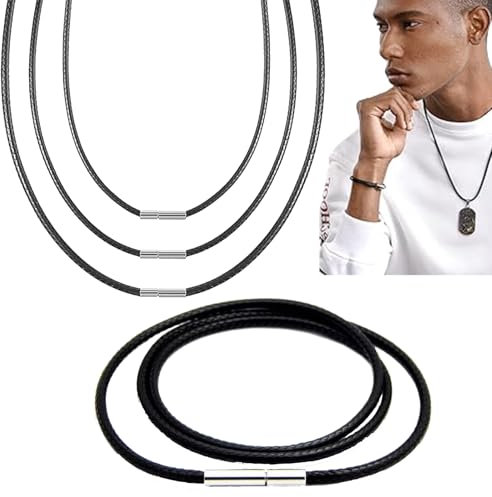 YSBCNK 4PCS Leather Necklace, 2mm*(50cm, 65cm) and 3mm*(50cm, 65cm) leather Necklace Cord, Stainless Steel Bayonet Clasps - Waterproof Unisex Leather Necklace